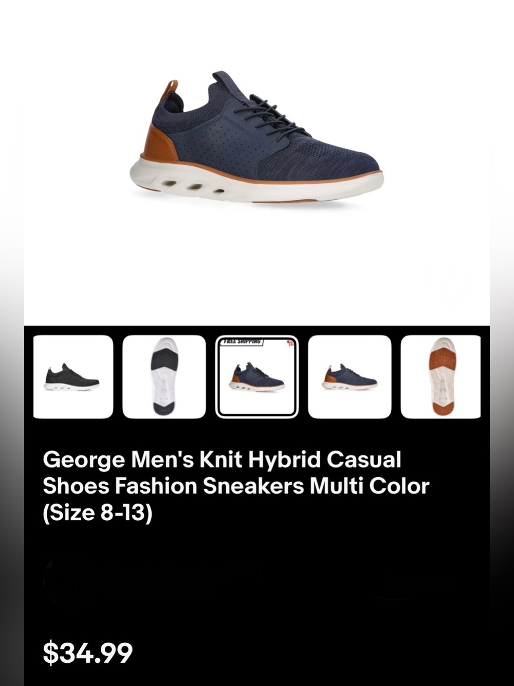 George Men's Knit Casual Sneakers - Navy and Brown